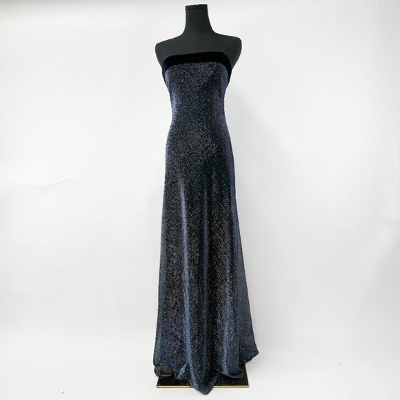 Vintage Dresses & Skirts - GORGEOUS VINTAGE 90S STRAPLESS EVENING GOWN DRESS WITH VELOUR DETAILS